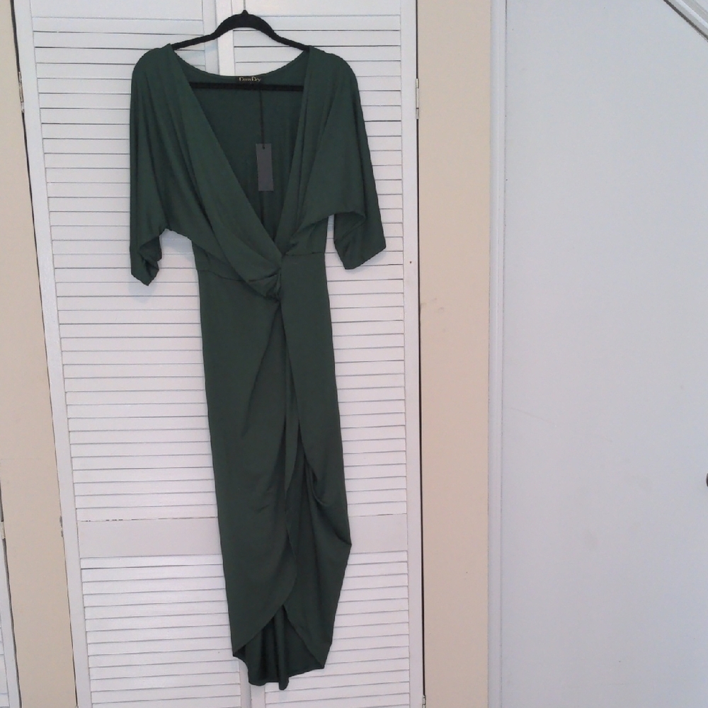 Draped V-Neck Maxi Dress in Forest Green